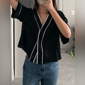 Zara flowy satin effect shirt with white piping detail